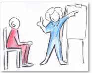 Zuhörer und Referent mit Flipchart